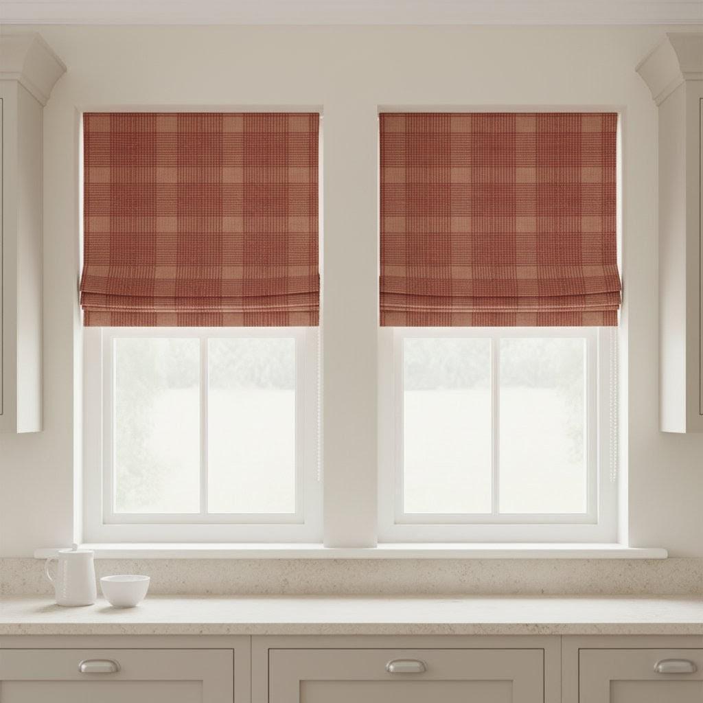 Roman Shade: Terracotta Red Plaid Linen (Custom Fit, Blackout or Light Filter) — image 8