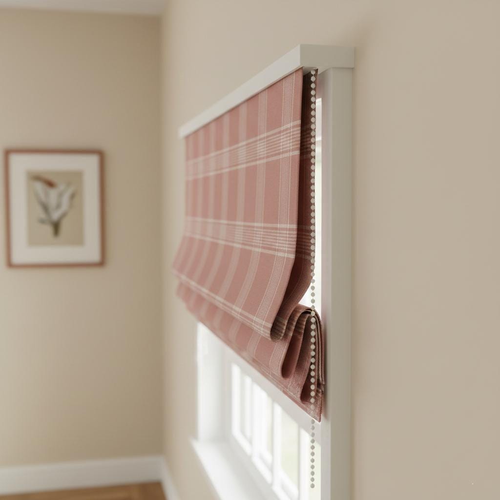 Dusty Rose Plaid Linen Roman Shade, Custom Farmhouse Window Blind, OEKO-TEX — image 7
