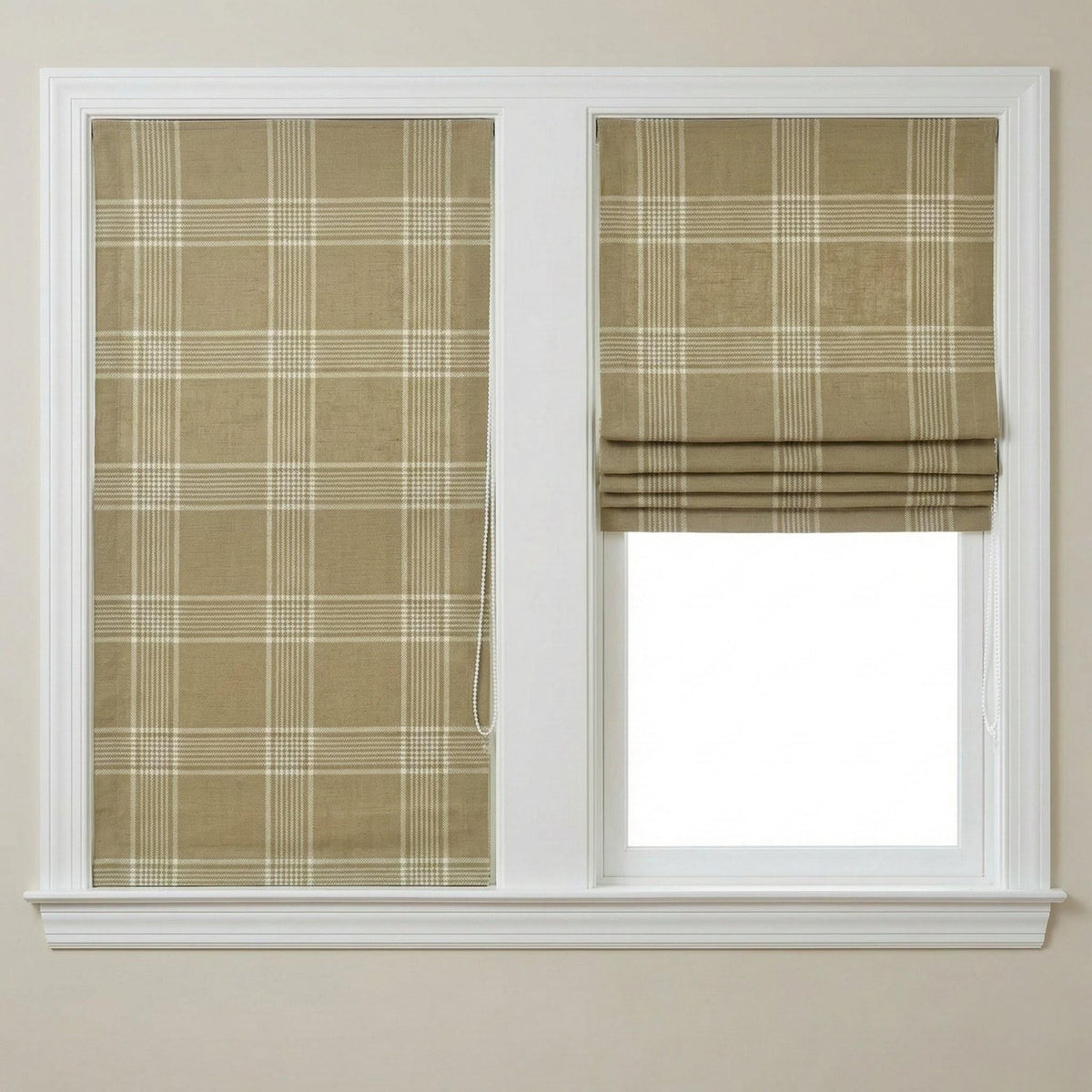 Farmhouse Plaid Linen Roman Shade, Custom Beige Cream Window Blind — image 7