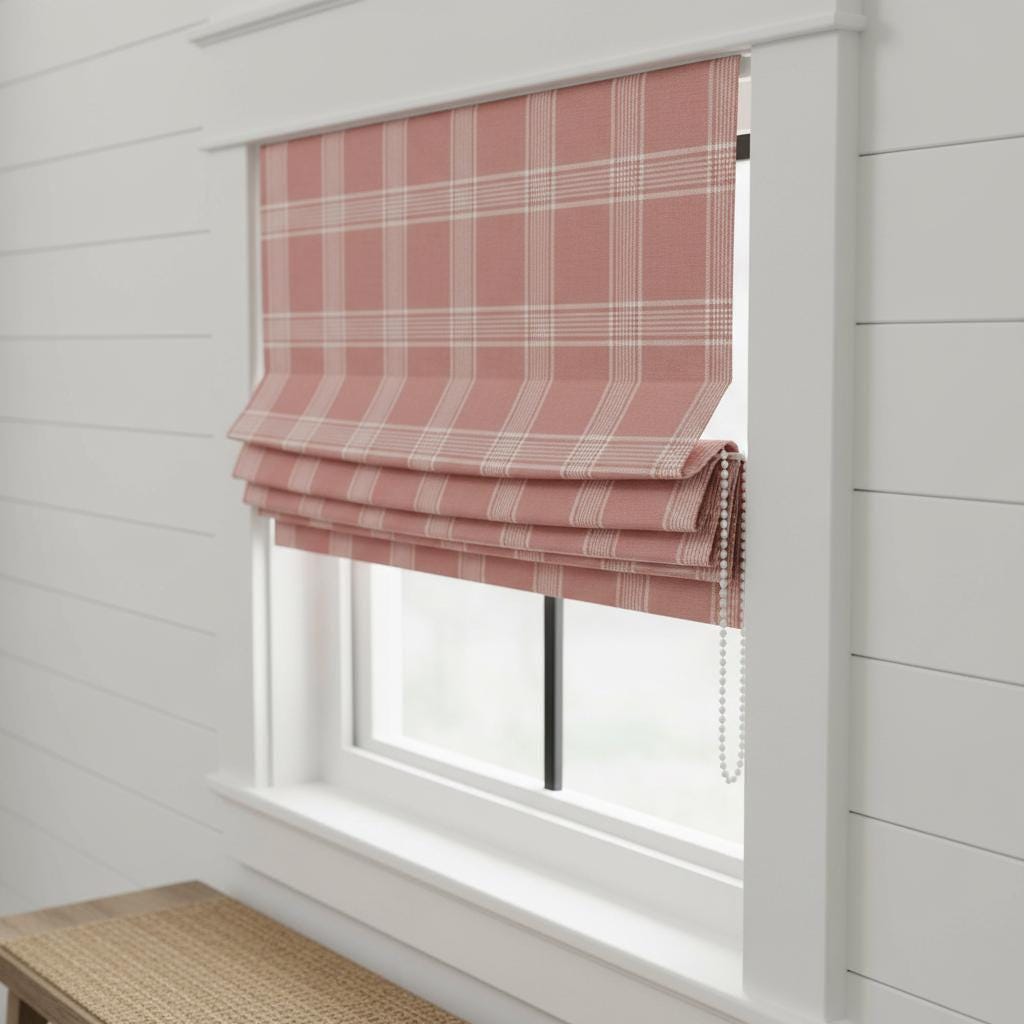 Dusty Rose Plaid Linen Roman Shade, Custom Farmhouse Window Blind, OEKO-TEX — image 8