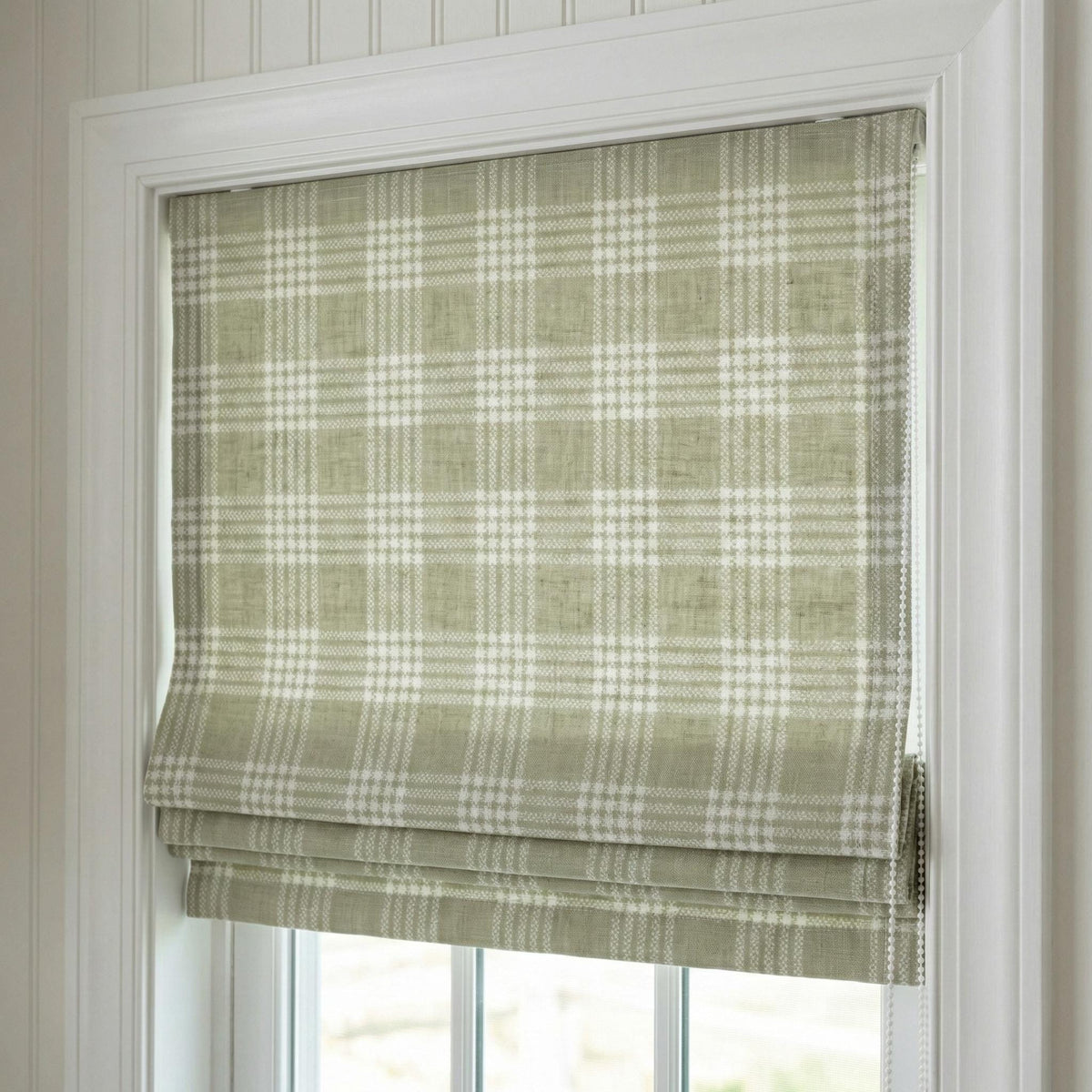 Sage Green Plaid Linen Roman Shade, Farmhouse Window Blind, Custom Made — image 3