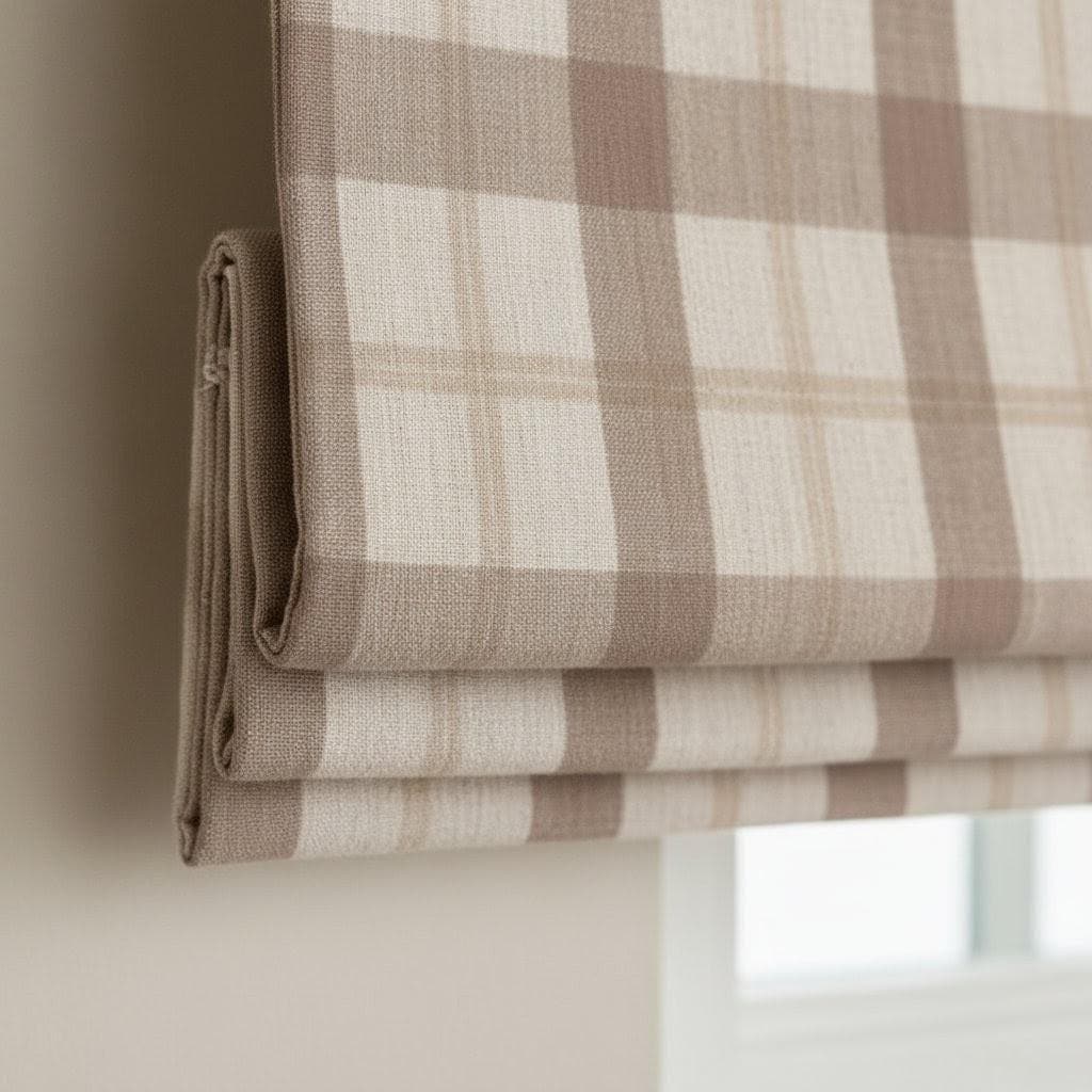 Custom Linen Roman Shade - Farmhouse Check, Corded, Blackout or Light-Filtering — image 1