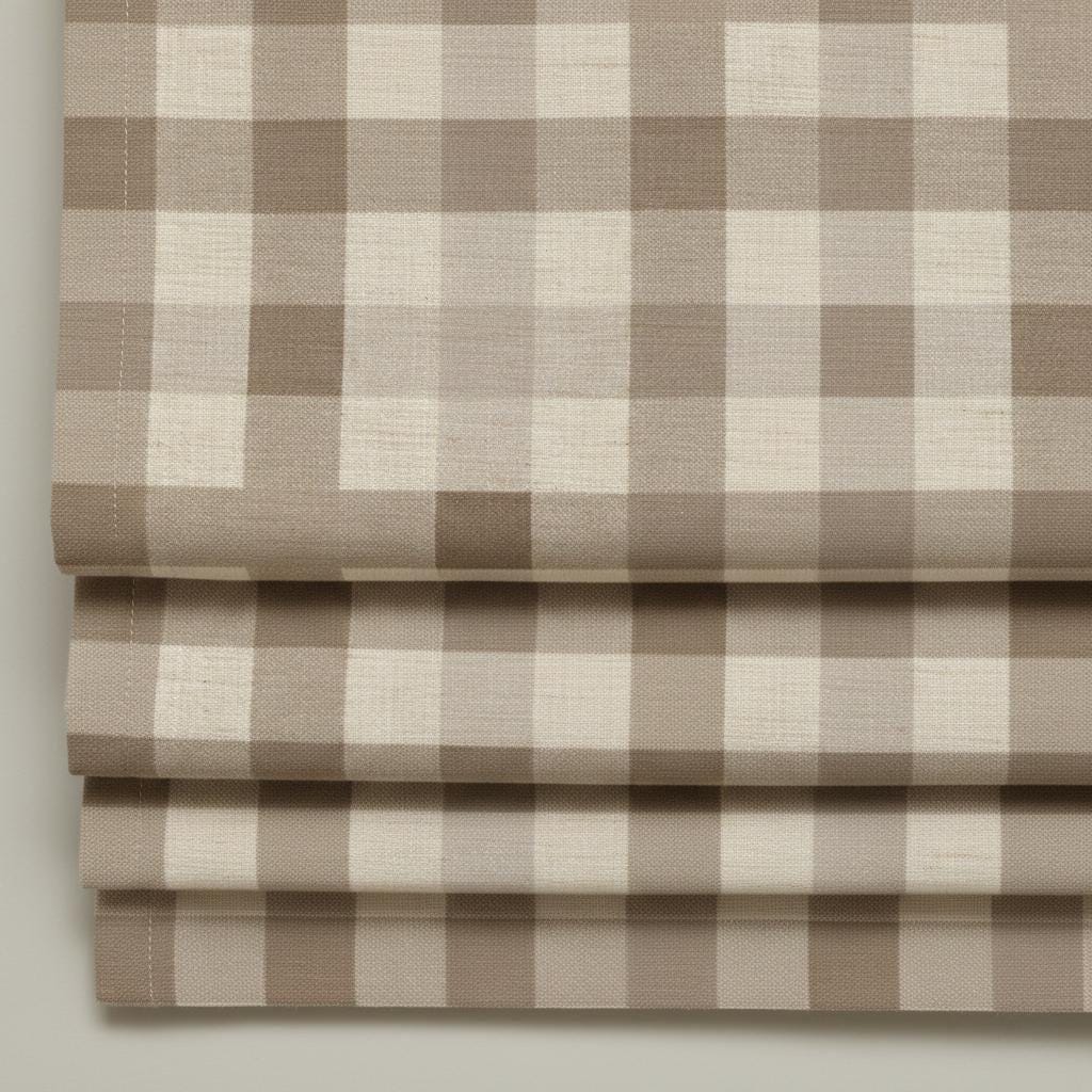 Taupe Beige Gingham Linen Roman Shade, Farmhouse Window Blind — image 4