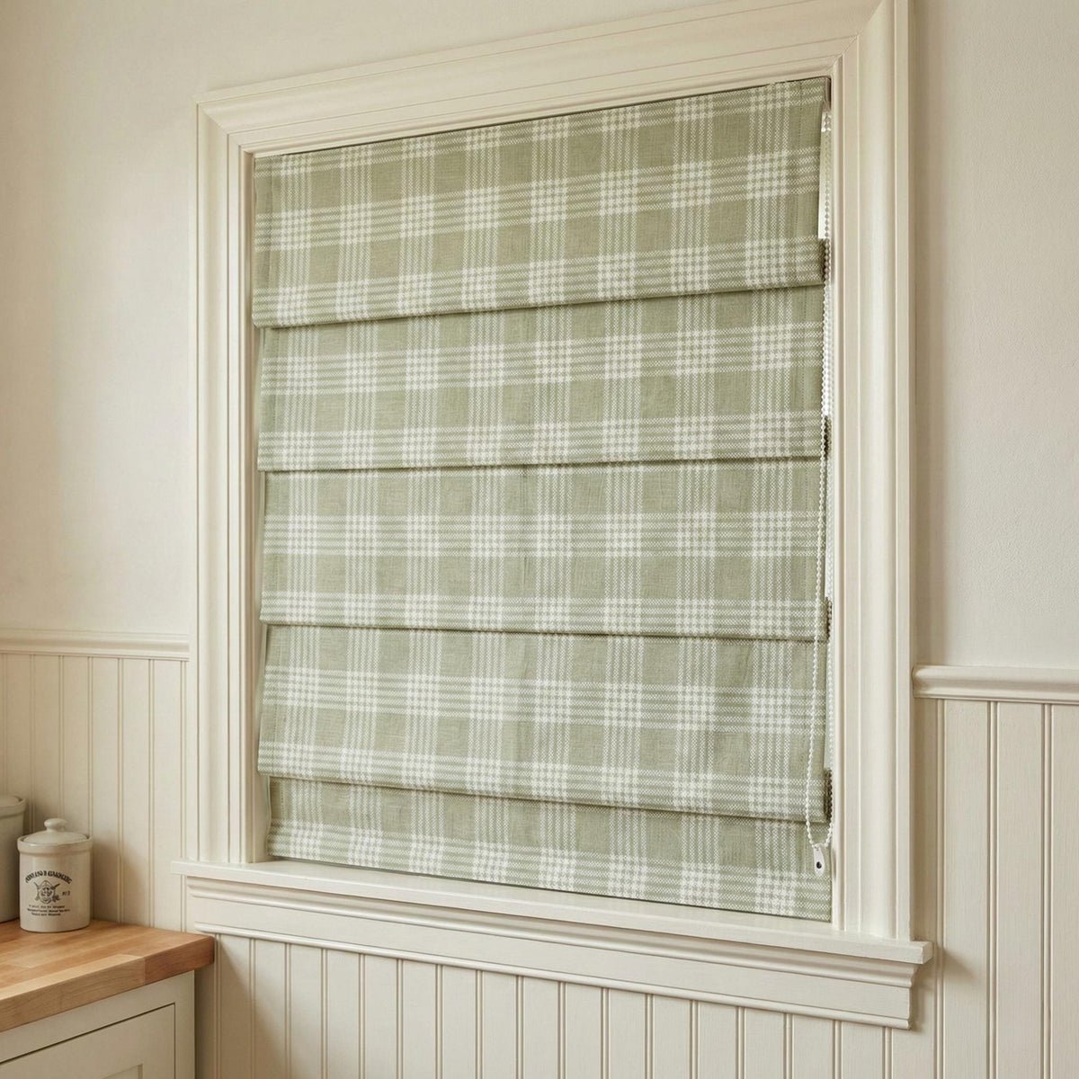 Sage Green Plaid Linen Roman Shade, Farmhouse Window Blind, Custom Made — image 5