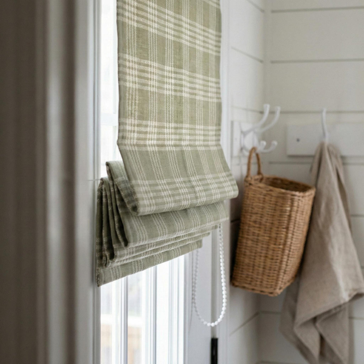 Sage Green Plaid Linen Roman Shade, Farmhouse Window Blind, Custom Made — image 9