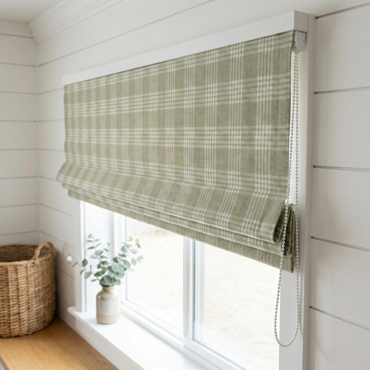 Sage Green Plaid Linen Roman Shade, Farmhouse Window Blind, Custom Made — image 10