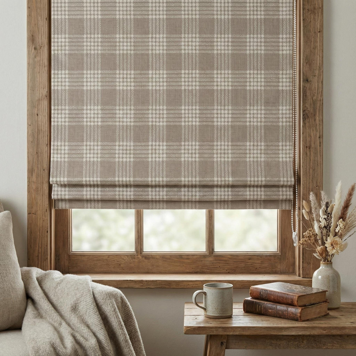 Taupe Plaid Linen Roman Shade, Farmhouse Window Blind, Custom Made — image 5