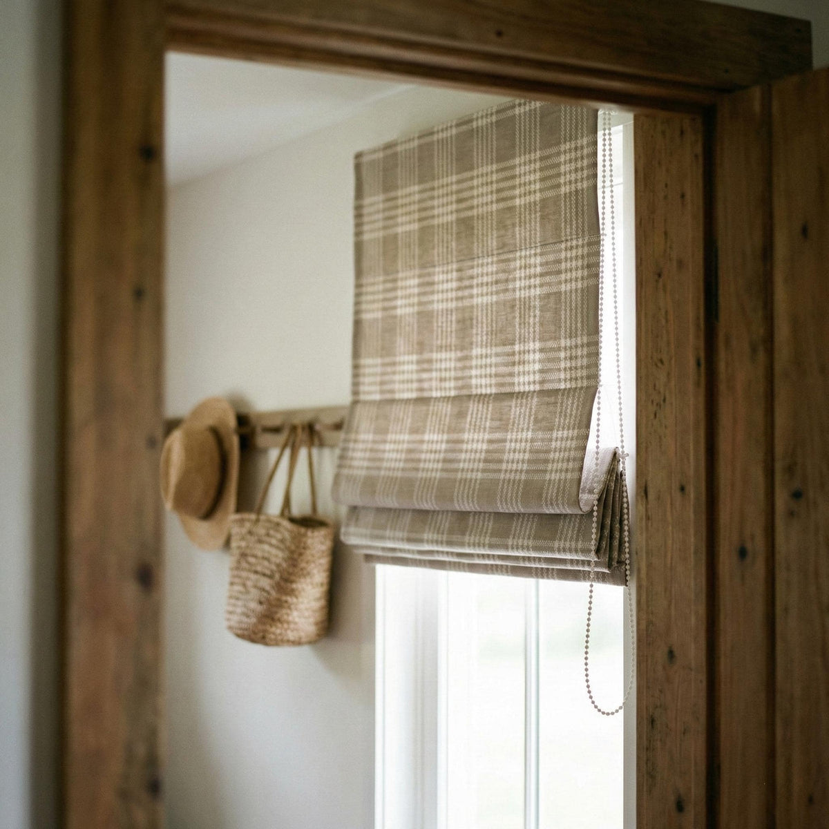 Taupe Plaid Linen Roman Shade, Farmhouse Window Blind, Custom Made — image 6