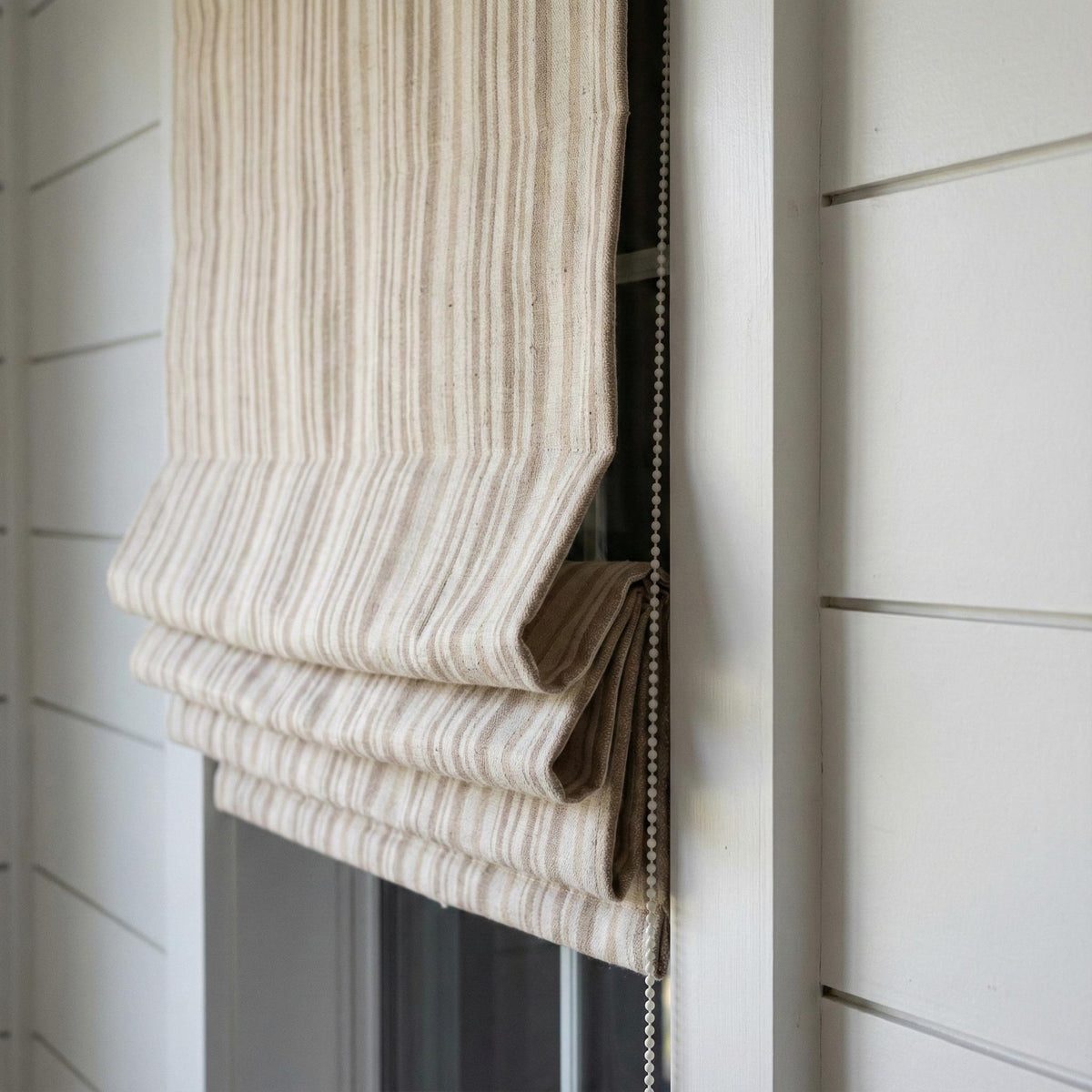 Beige Stripe Linen Roman Shade: Custom Organic Farmhouse Window Blind — image 4
