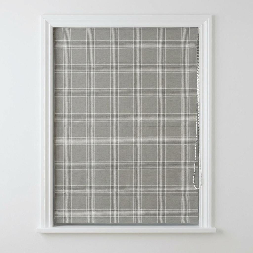 Custom Grey Plaid Linen Roman Shade, Farmhouse Window Blind — image 5