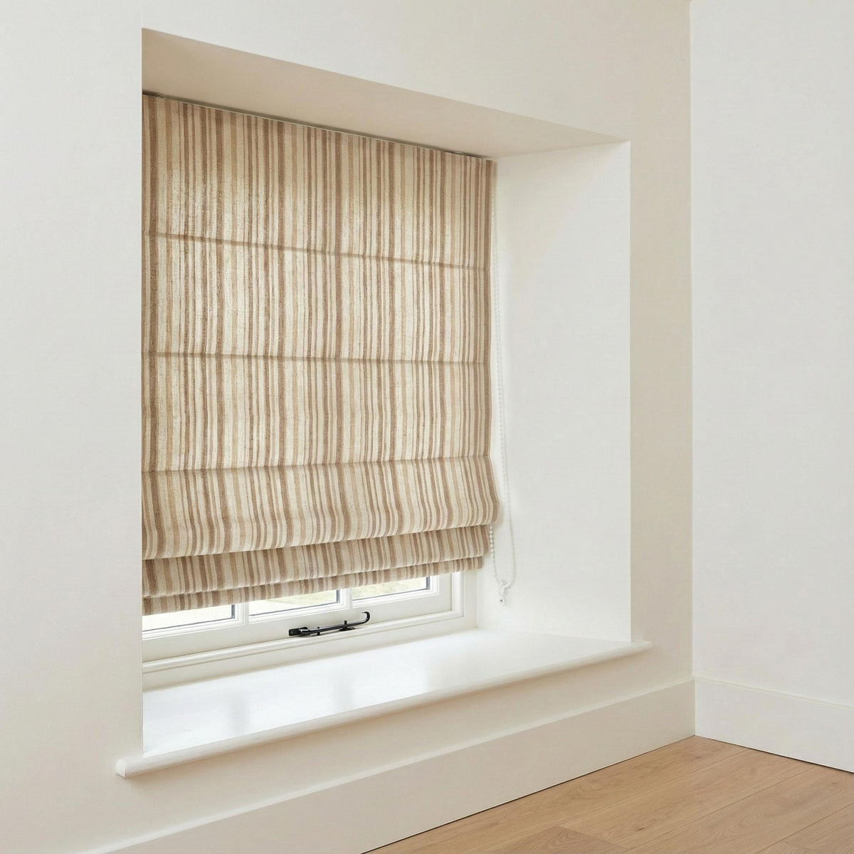 Beige Stripe Linen Roman Shade: Custom Organic Farmhouse Window Blind — image 9