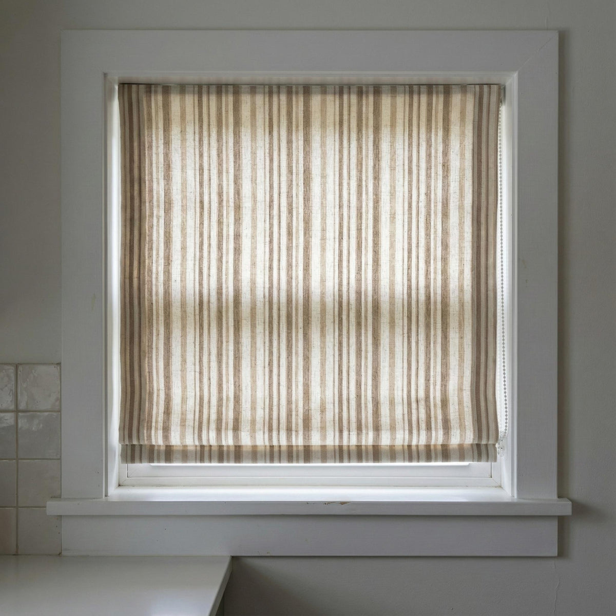 Beige Stripe Linen Roman Shade: Custom Organic Farmhouse Window Blind — image 10