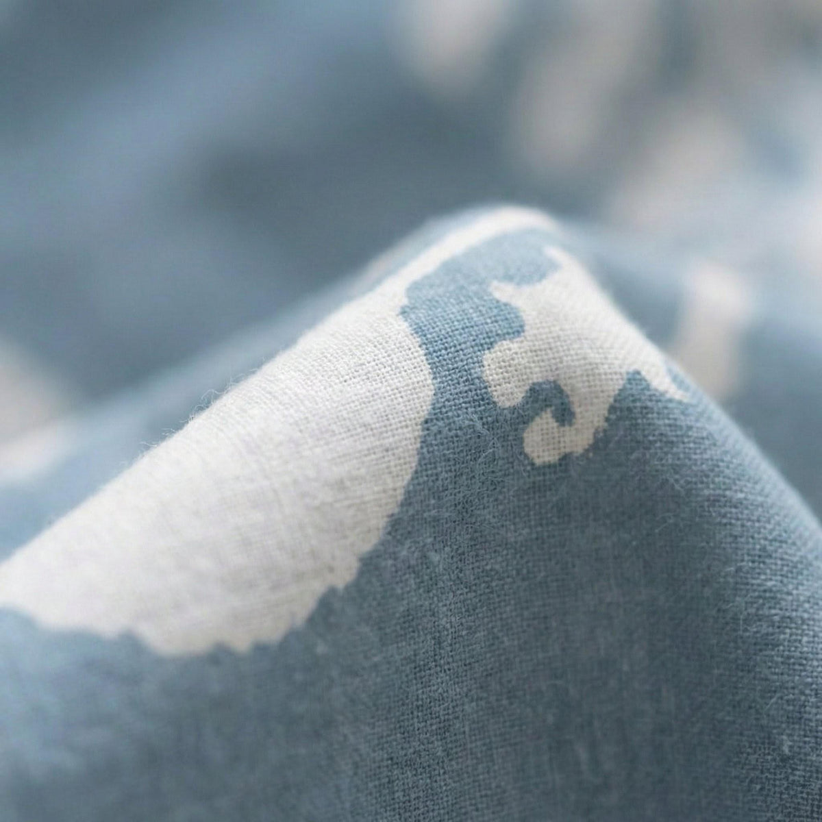 Dusty Blue Floral Curtains, Organic Cotton Block Print Drapes, Custom Size — image 6