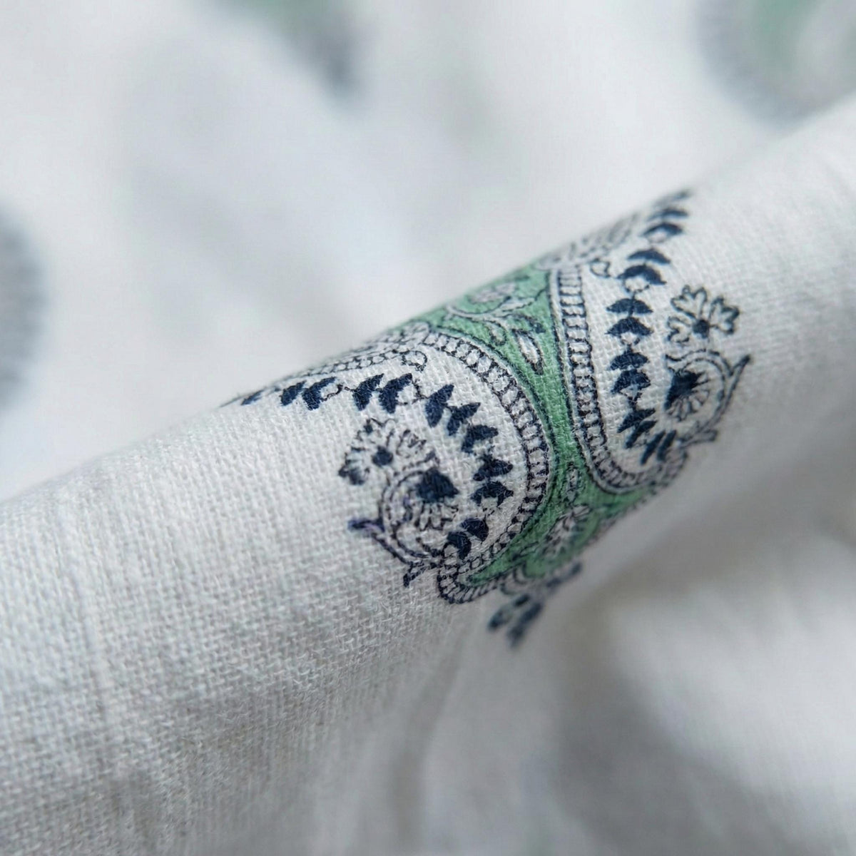 Organic Cotton Curtains, Sage Green Paisley Block Print, Custom Drapes — image 5