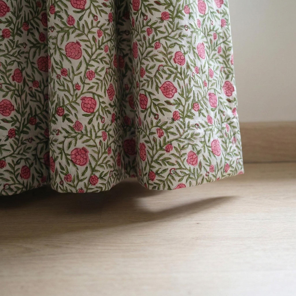 White Cotton Curtains, Pink Pomegranate Floral Block Print, Custom Size — image 4