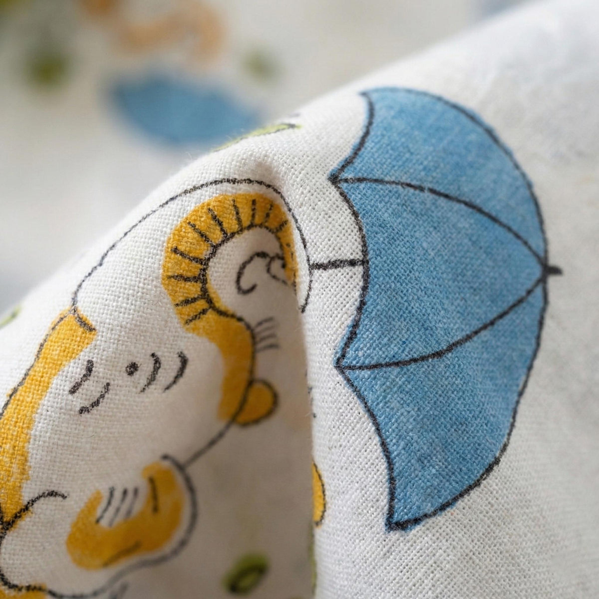 Hand Block Print Organic Cotton Nursery Curtains, Elephant & Umbrella — image 2
