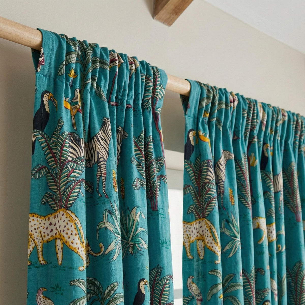 Teal Jungle Safari Curtains, Organic Cotton Block Print, Nursery Kids Room — image 6