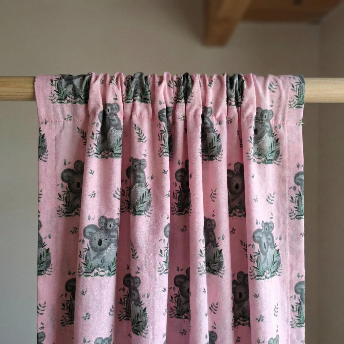 Blush Pink Koala Nursery Curtains, Organic Cotton Block Print — image 6