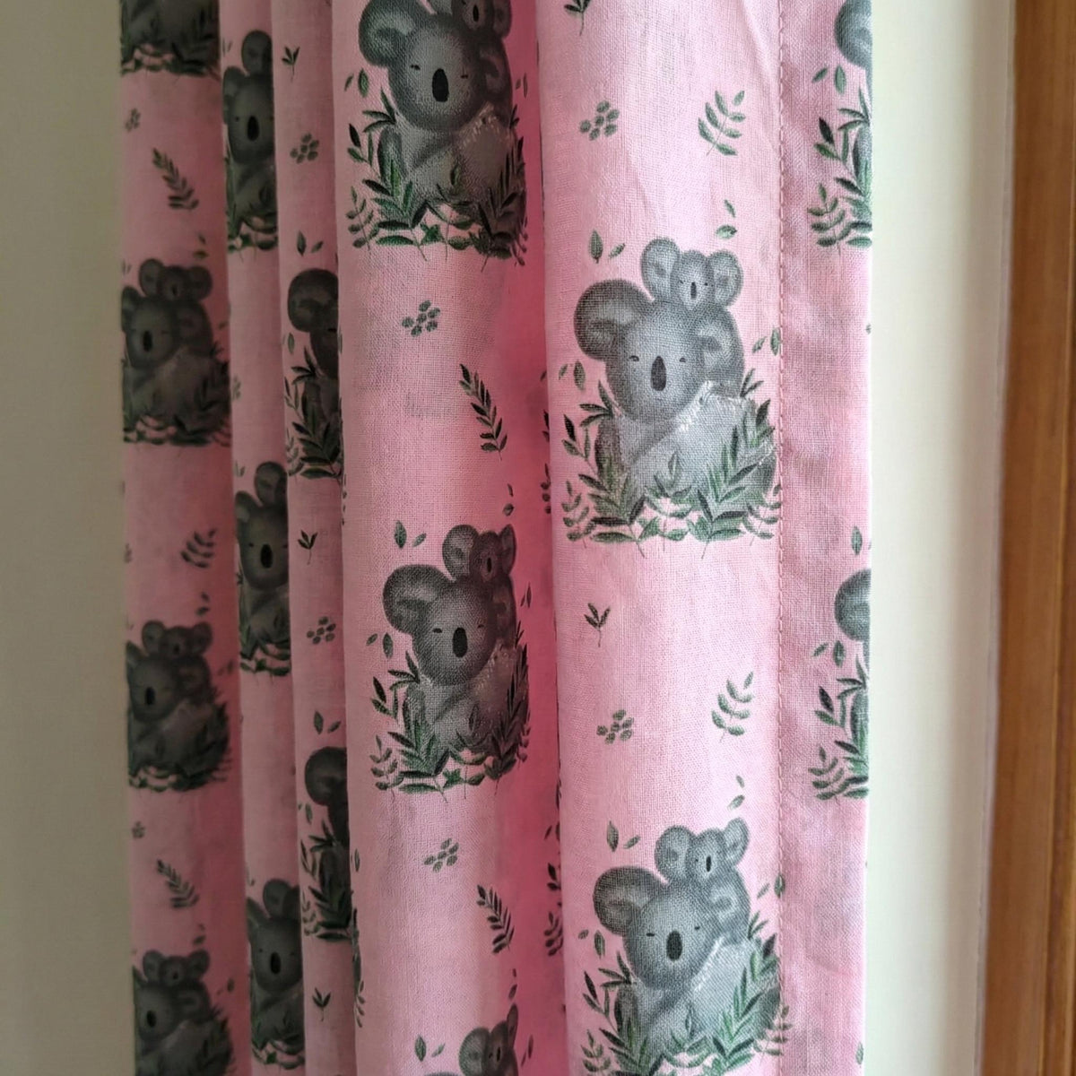 Blush Pink Koala Nursery Curtains, Organic Cotton Block Print — image 1