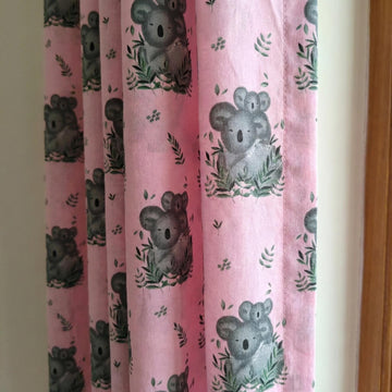 Blush Pink Koala Nursery Curtains, Organic Cotton Block Print — image 1