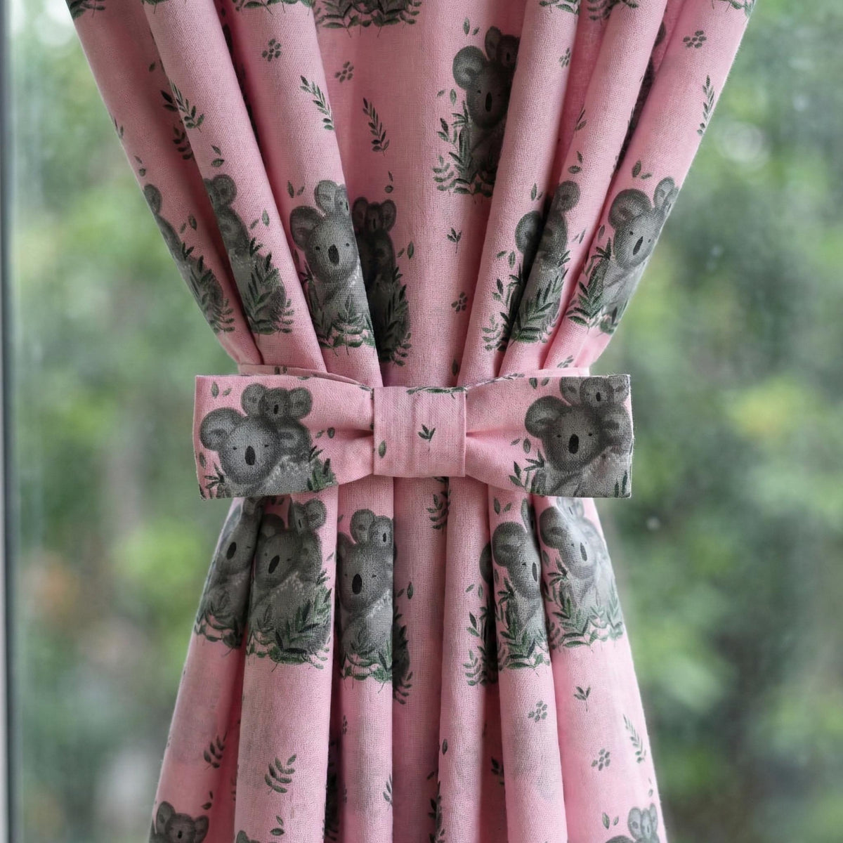 Blush Pink Koala Nursery Curtains, Organic Cotton Block Print — image 2
