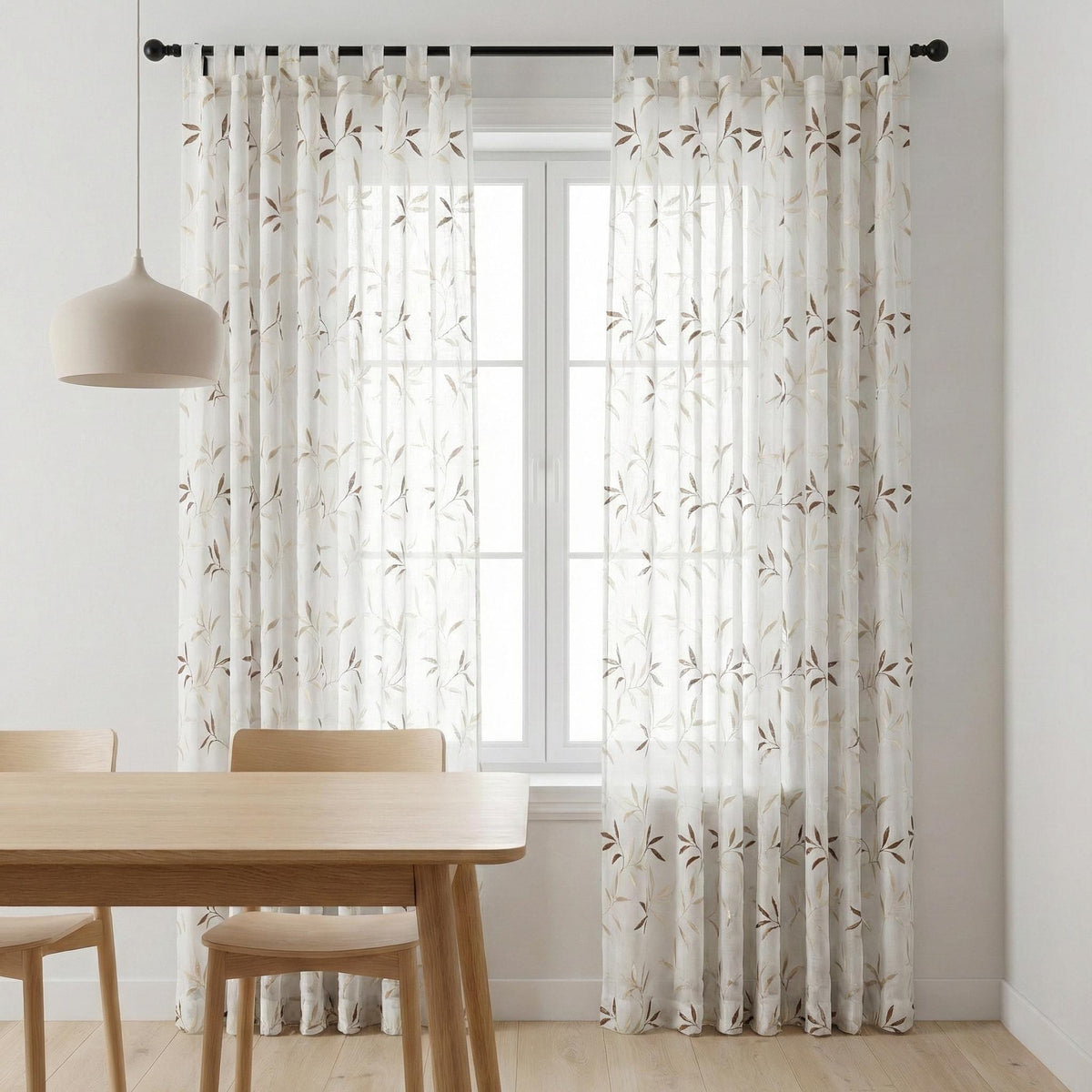 White Linen Sheer Curtains, Embroidered Leaf Vine, Light Filtering Drapes, Custom Size — image 7