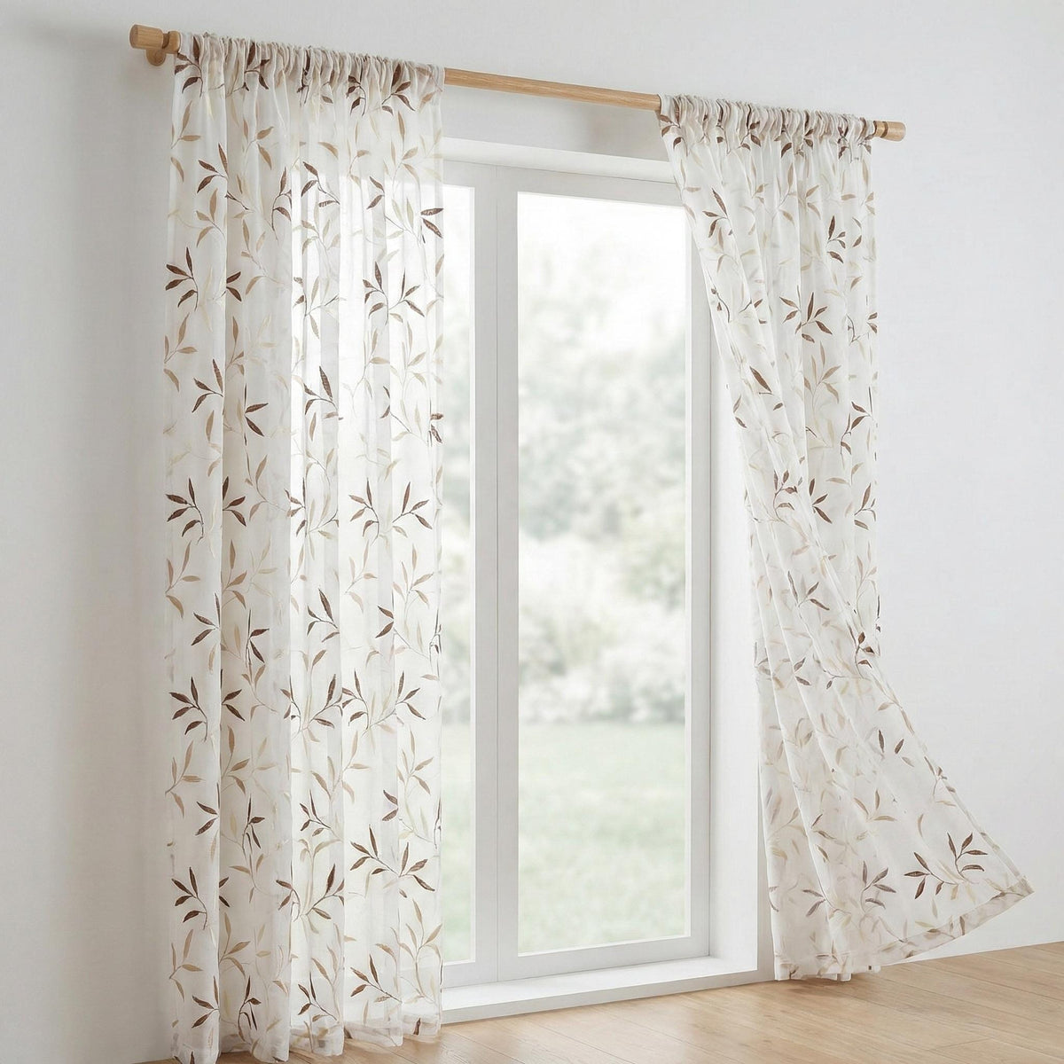 White Linen Sheer Curtains, Embroidered Leaf Vine, Light Filtering Drapes, Custom Size — image 8