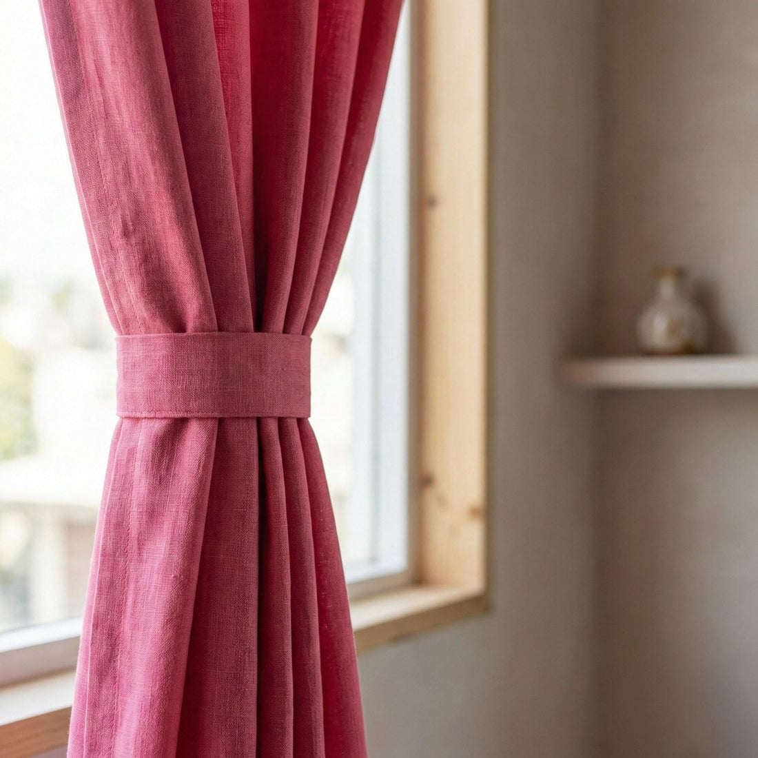 Hot Pink Linen Curtains, Custom Size, Blackout Option — image 1
