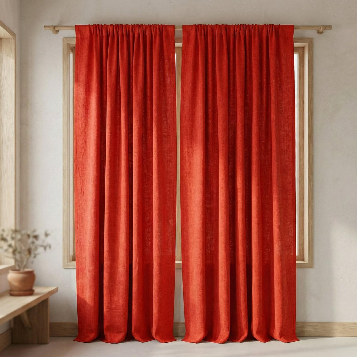 Red Orange Linen Curtains, Custom Size, Blackout Option — image 6