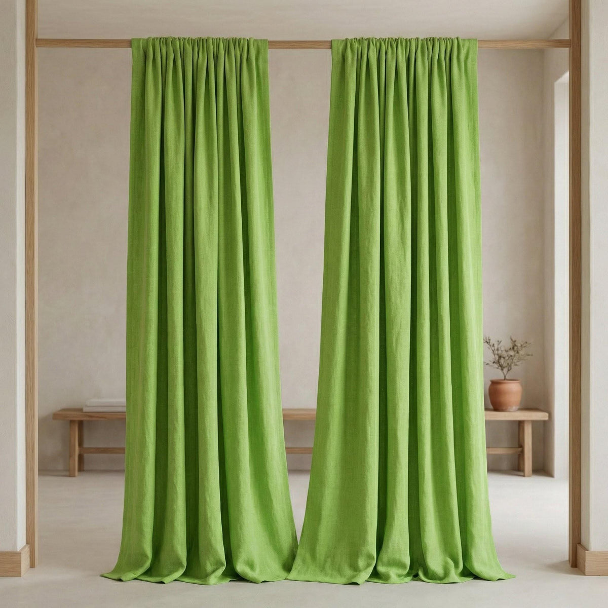 Lime Green Linen Curtains, Custom Size, Blackout Option — image 8