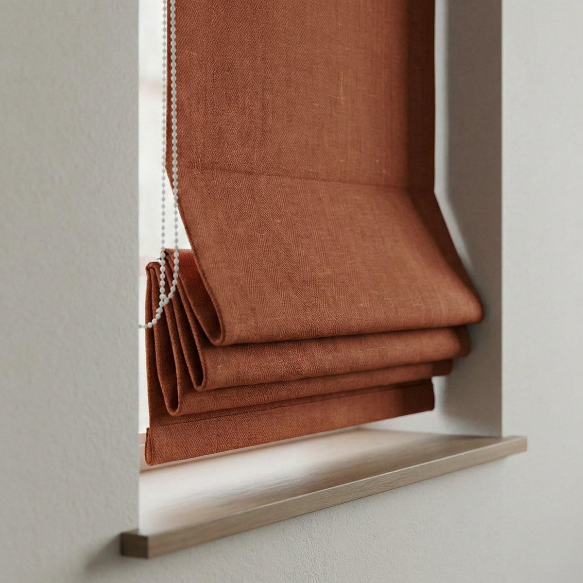 Rust Terracotta Linen Roman Shade, Herringbone Corded Blind, Custom Size, OEKO-TEX — image 7
