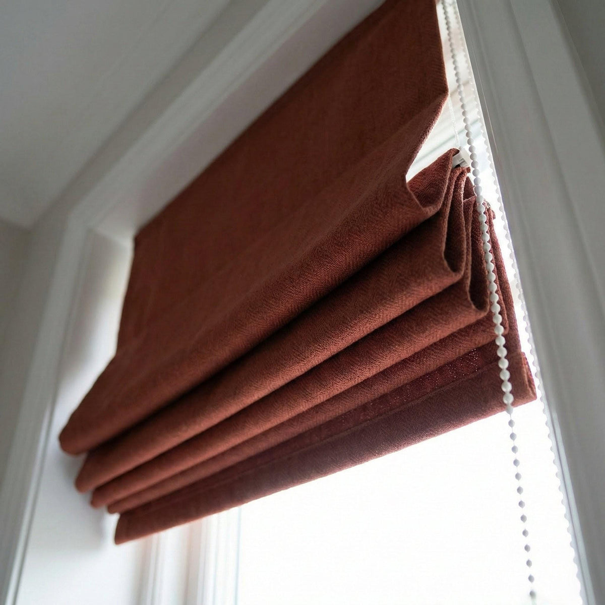 Brick Red Herringbone Linen Roman Shade, Custom Corded Window Blind — image 5