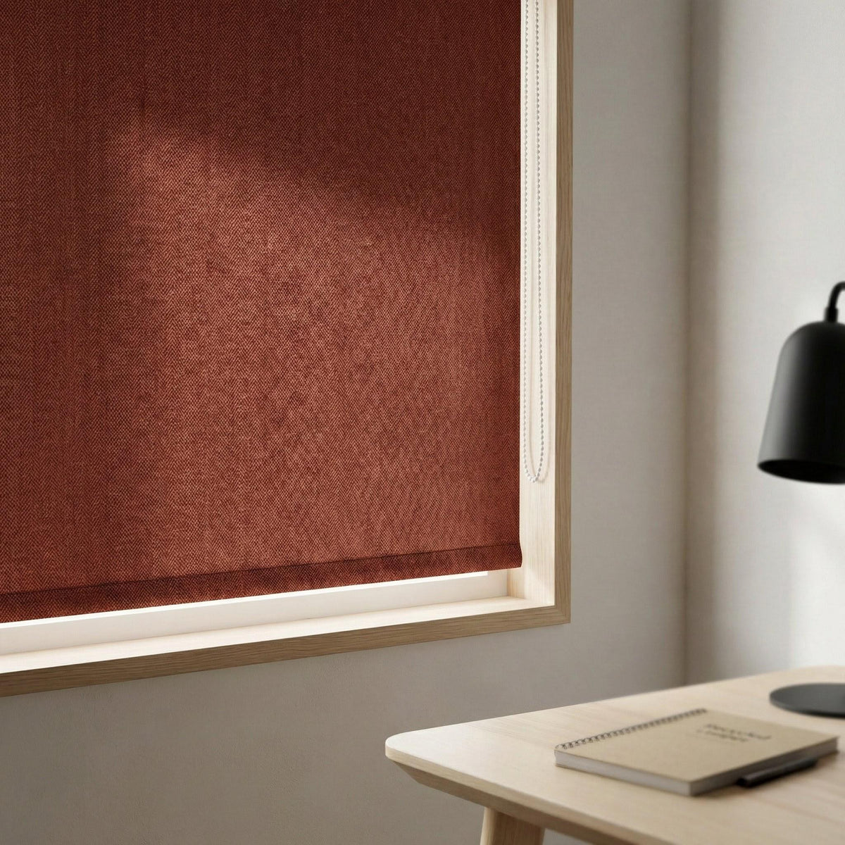 Brick Red Herringbone Linen Roman Shade, Custom Corded Window Blind — image 6