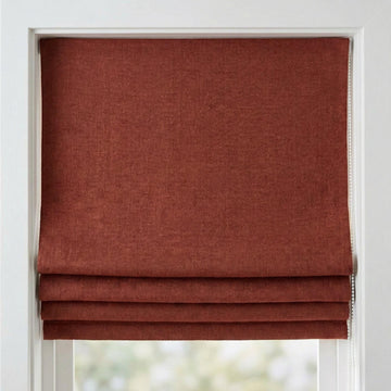 Brick Red Herringbone Linen Roman Shade, Custom Corded Window Blind — image 1
