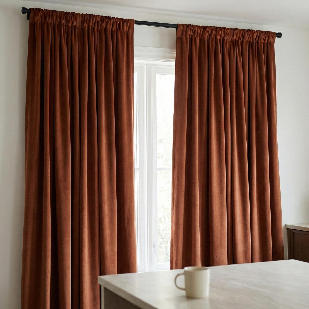 Cognac Brown Velvet Curtains, 320 GSM, Blackout Options, Custom Size — image 7