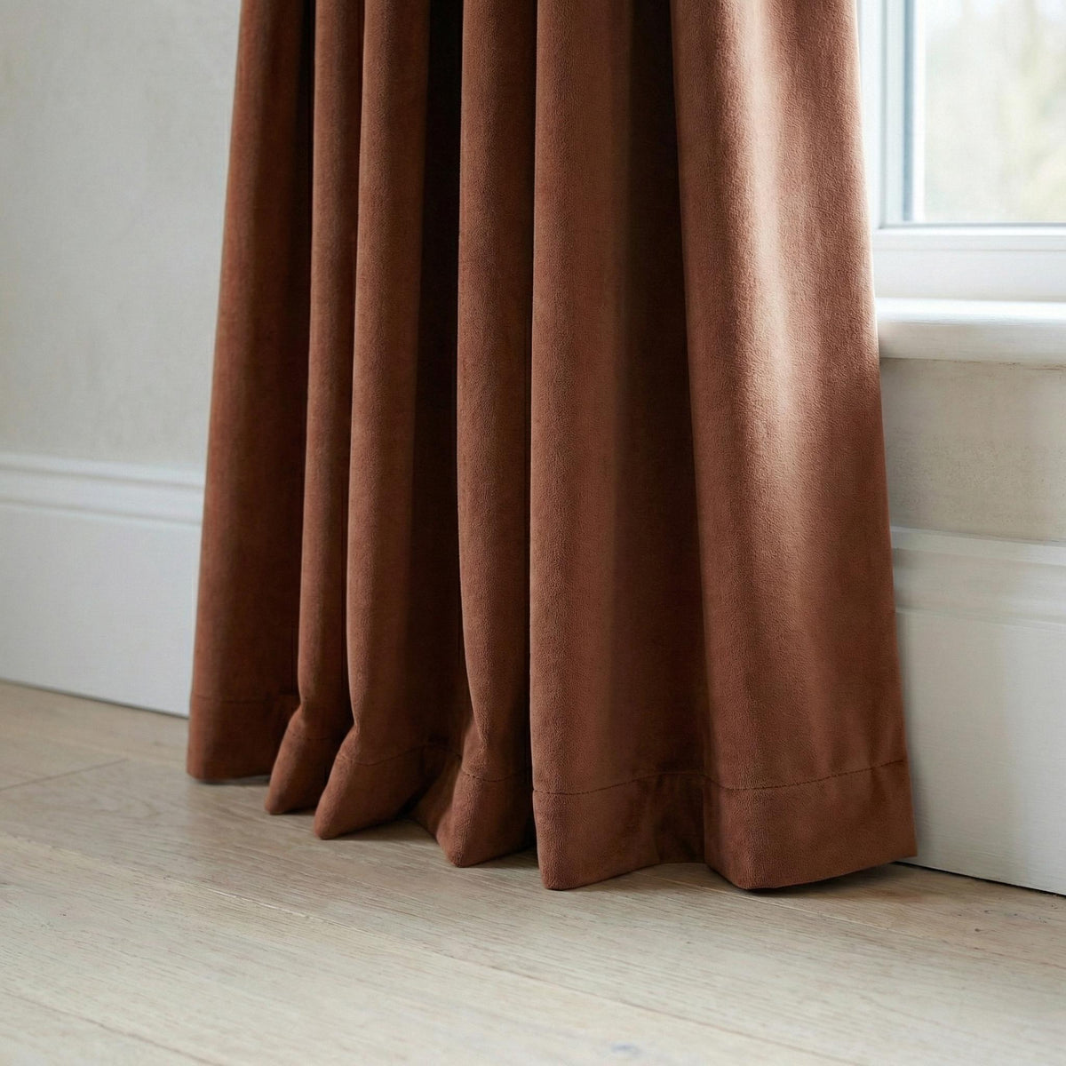 Cognac Brown Velvet Curtains, 320 GSM, Blackout Options, Custom Size — image 5