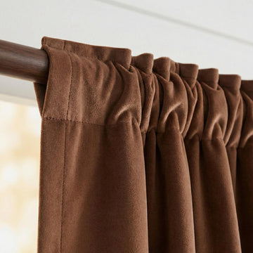 Cognac Brown Velvet Curtains, 320 GSM, Blackout Options, Custom Size — image 1