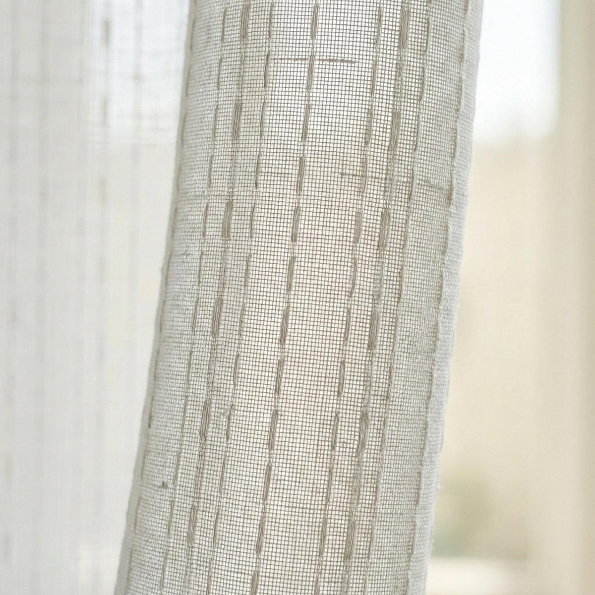 White Linen Sheer Curtains, Embroidered Vertical Stripe, Custom Size — image 5