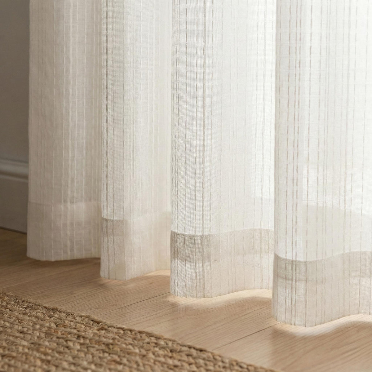 White Linen Sheer Curtains, Embroidered Vertical Stripe, Custom Size — image 3