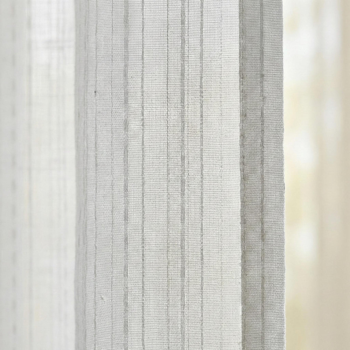 White Linen Sheer Curtains, Embroidered Vertical Stripe, Custom Size — image 7