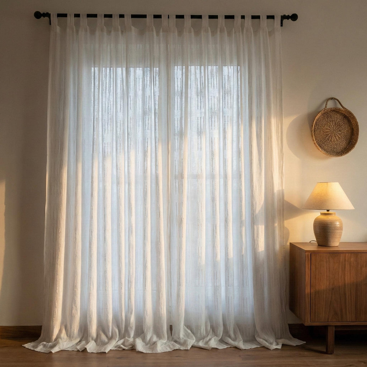 Embroidered Linen Sheer Curtains, Textured Stripe, Custom Size — image 6