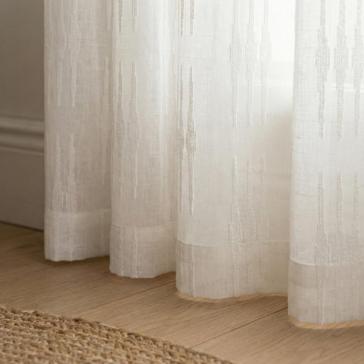 Embroidered Linen Sheer Curtains, Textured Stripe, Custom Size — image 2