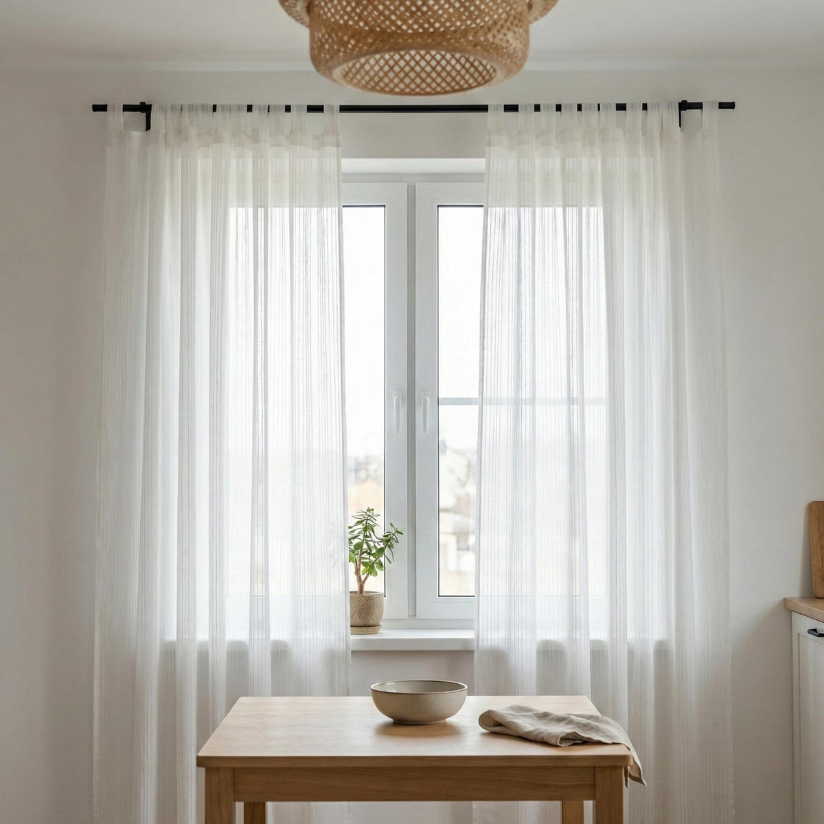 White Linen Sheer Curtains, Embroidered Stripe, Custom Size — image 10