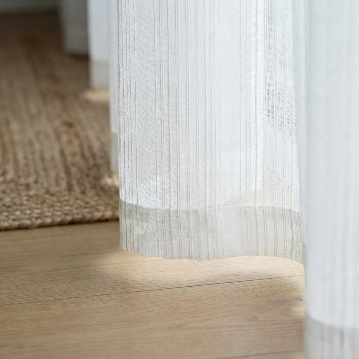 White Linen Sheer Curtains, Embroidered Stripe, Custom Size — image 3