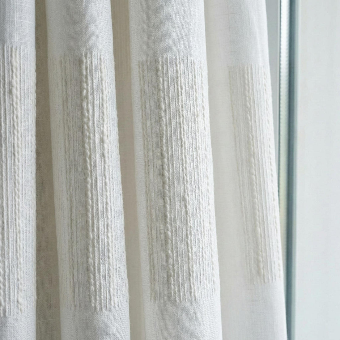 Embroidered Linen Sheer Curtain, Textured Stripe, Custom Length — image 1