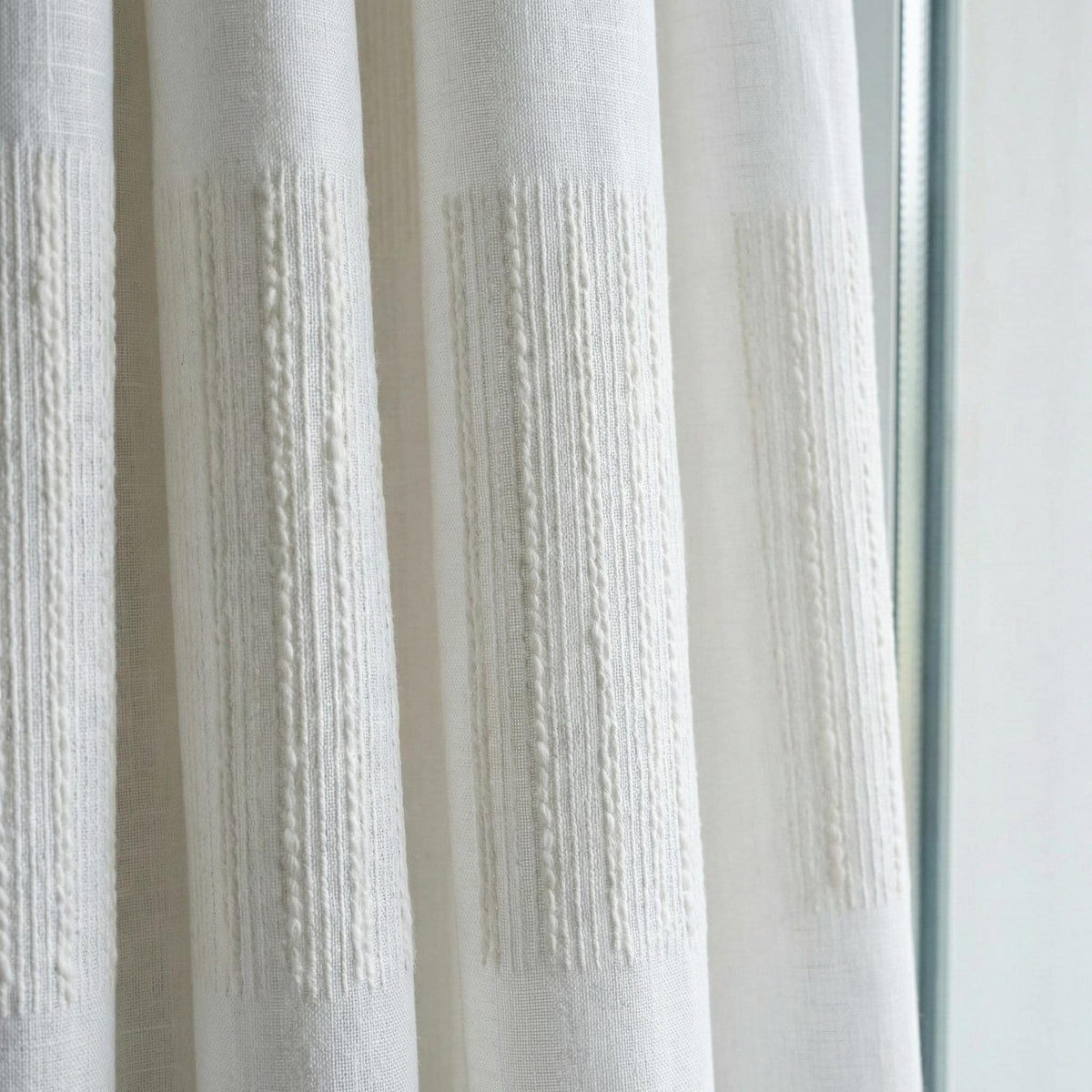 Embroidered Linen Sheer Curtain, Textured Stripe, Custom Length — image 1
