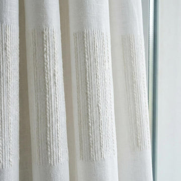Embroidered Linen Sheer Curtain, Textured Stripe, Custom Length — image 1