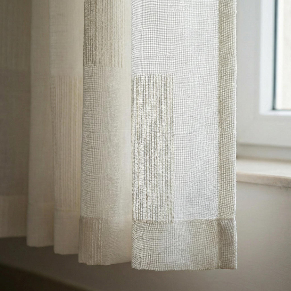 Embroidered Linen Sheer Curtain, Textured Stripe, Custom Length — image 8