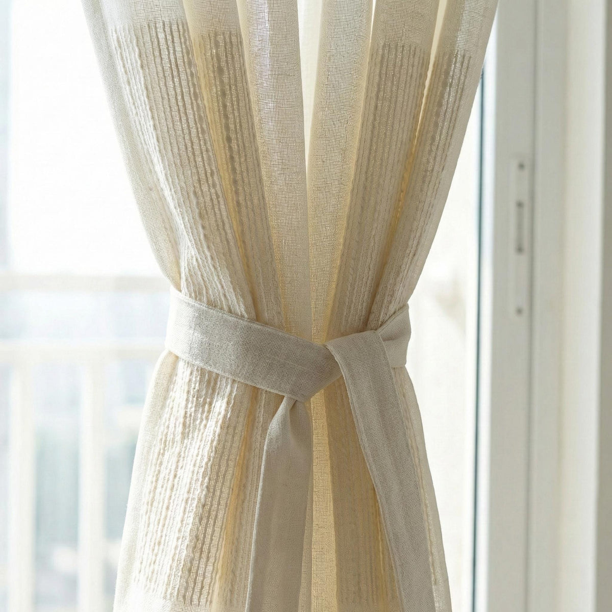 Embroidered Linen Sheer Curtain, Textured Stripe, Custom Length — image 9