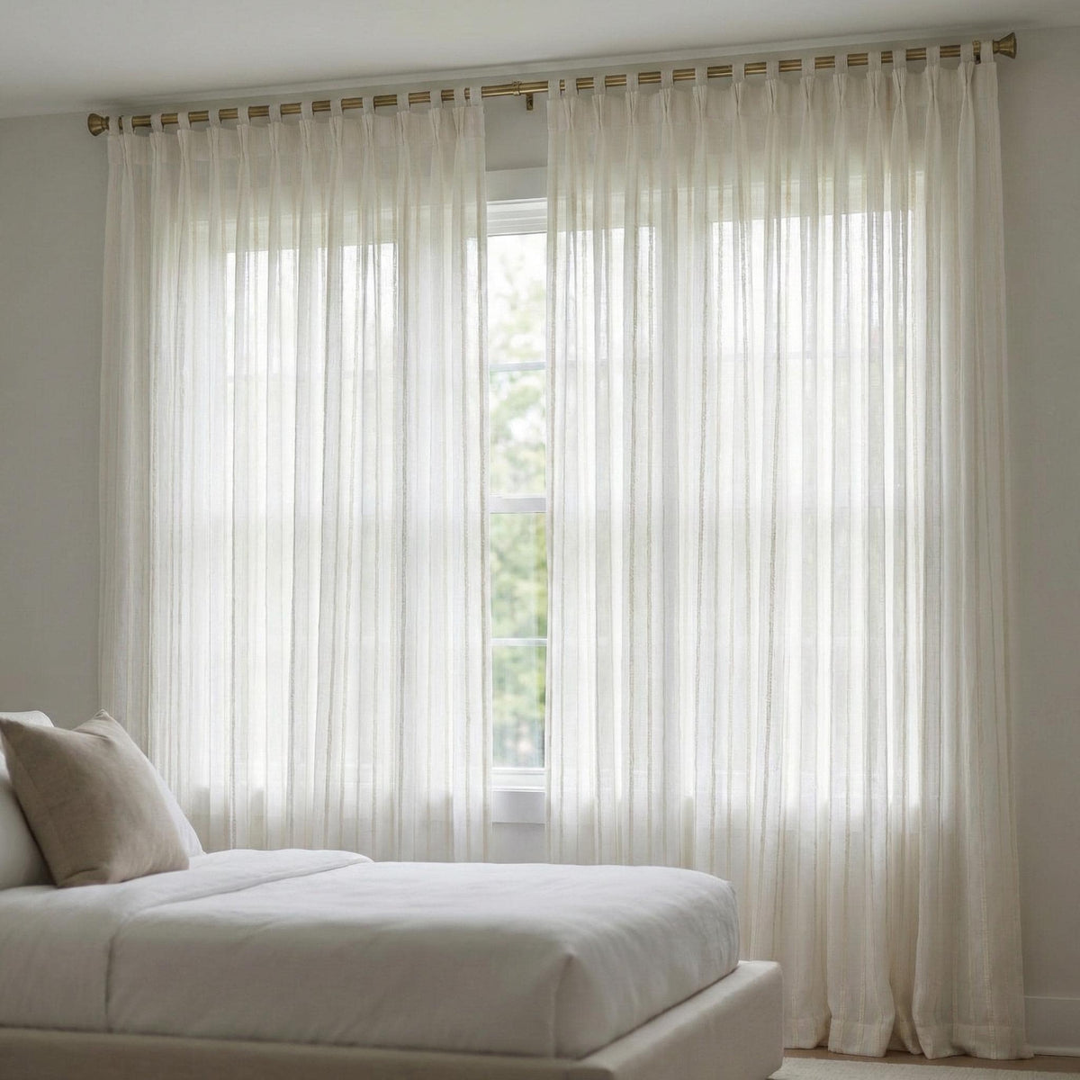 Embroidered Linen Sheer Curtain, Ivory White, Vertical Stripe, Custom Size — image 8